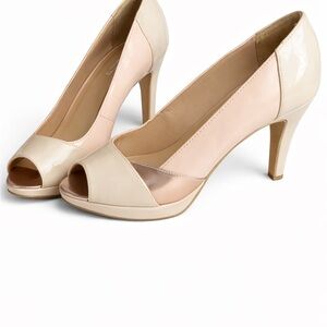 9&Co Nude Patent Peep Toe Heels Colorblock Pumps